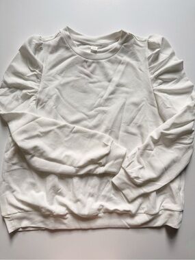 Women's Puff-Sleeve Crewneck Textured Sweatshirt - White XXL Plus NWT